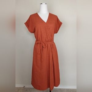 Universal Thread Orange Wrap Dress | Cap Sleeve | Cotton Linen Dress